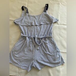 Tommy Hilfiger Kids Blue and White Striped Romper